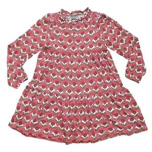 Mini Boden ruffle neck floral print long sleeve dress size 5-6 years